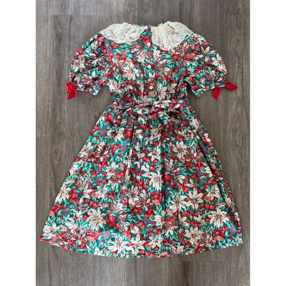 Vintage Carrousel Girls Size 10 Christmas Dress Made USA Lace Collar Cottagecore - Picture 8 of 16